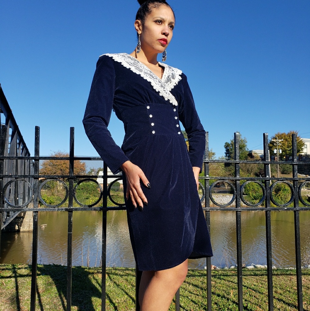 Vintage Blue Suede Dress - Picture 1 of 3